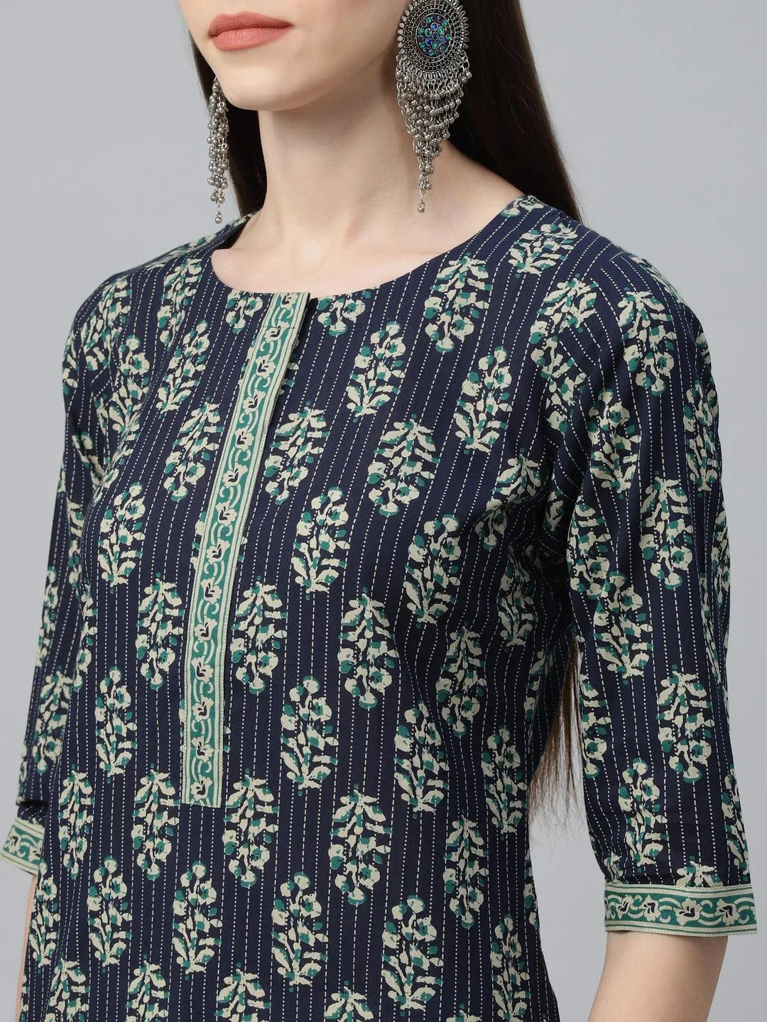 Blue Printed Cotton Kurta - Libas