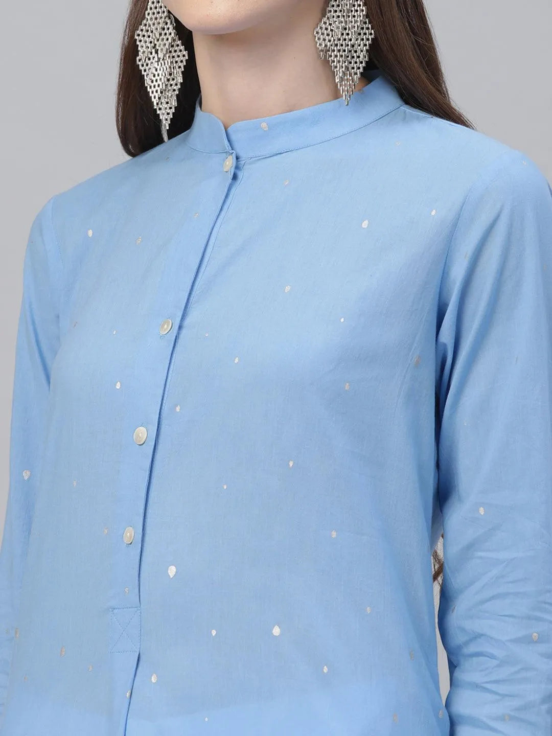 Blue Printed Cotton Kurta - Libas