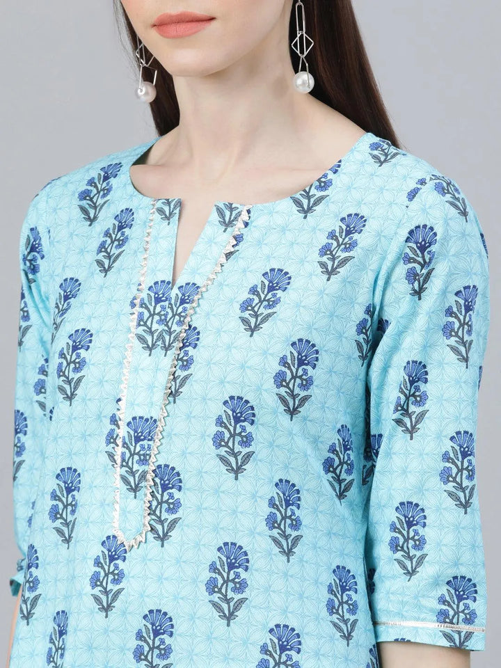 Blue Printed Cotton Kurta - Libas