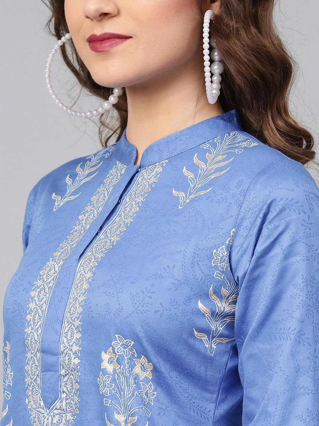 Blue Printed Cotton Kurta - Libas 