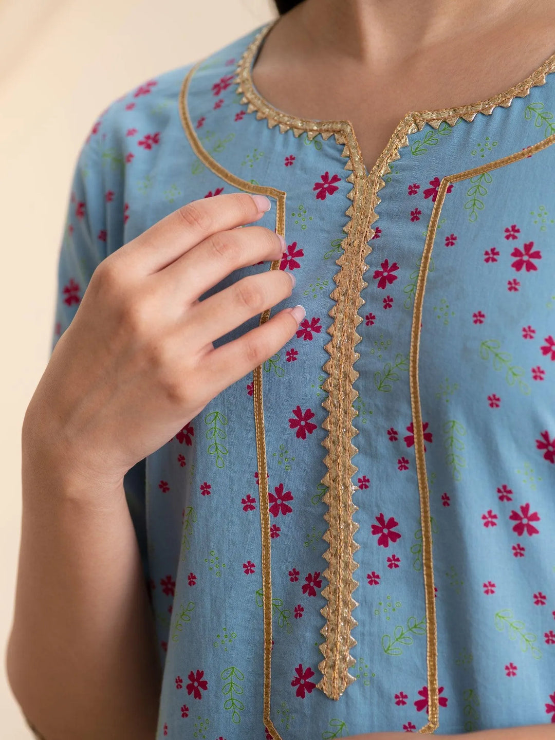 Blue Printed Cotton Kurta - Libas 