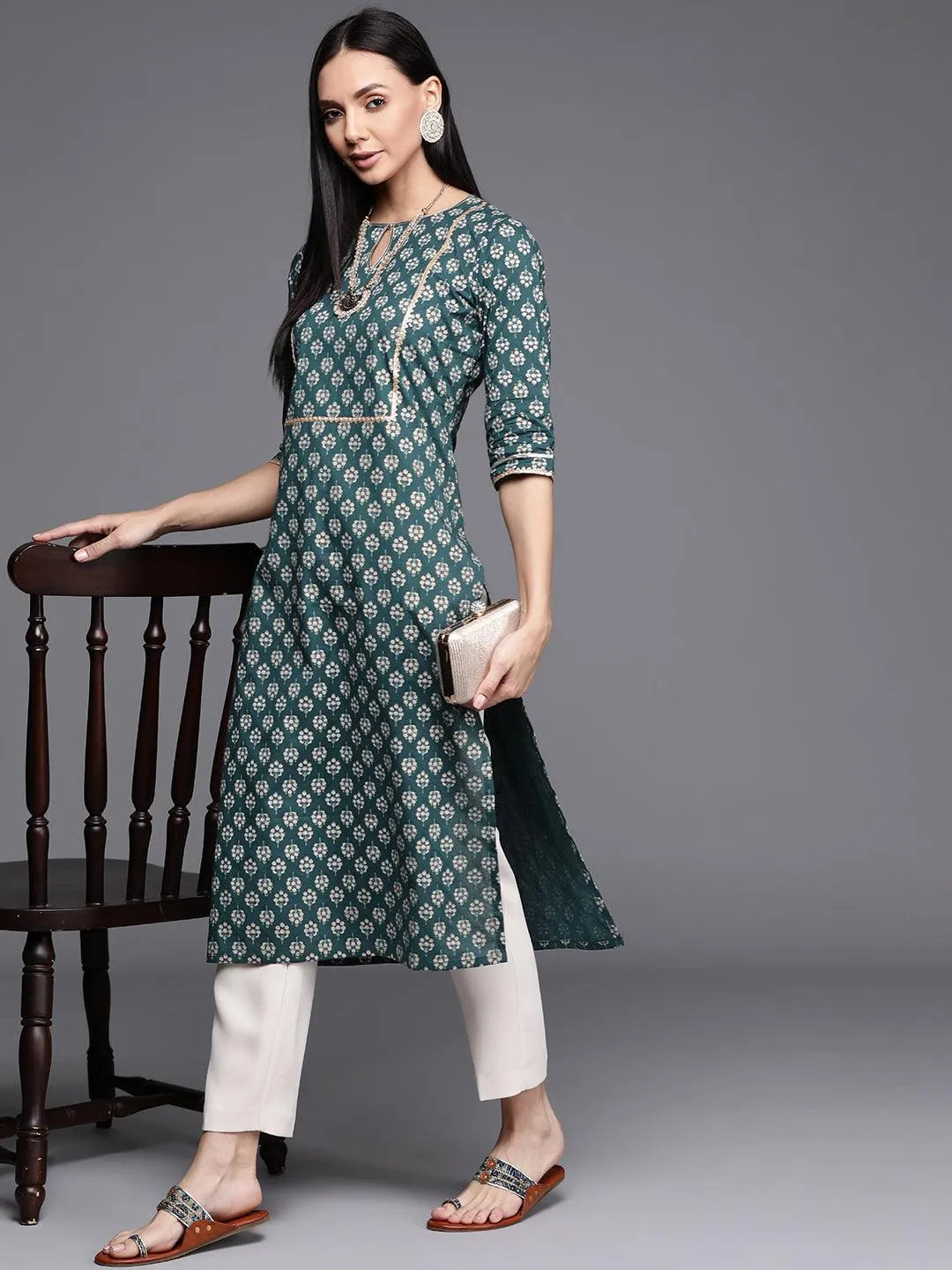 Blue Printed Cotton Kurta - Libas