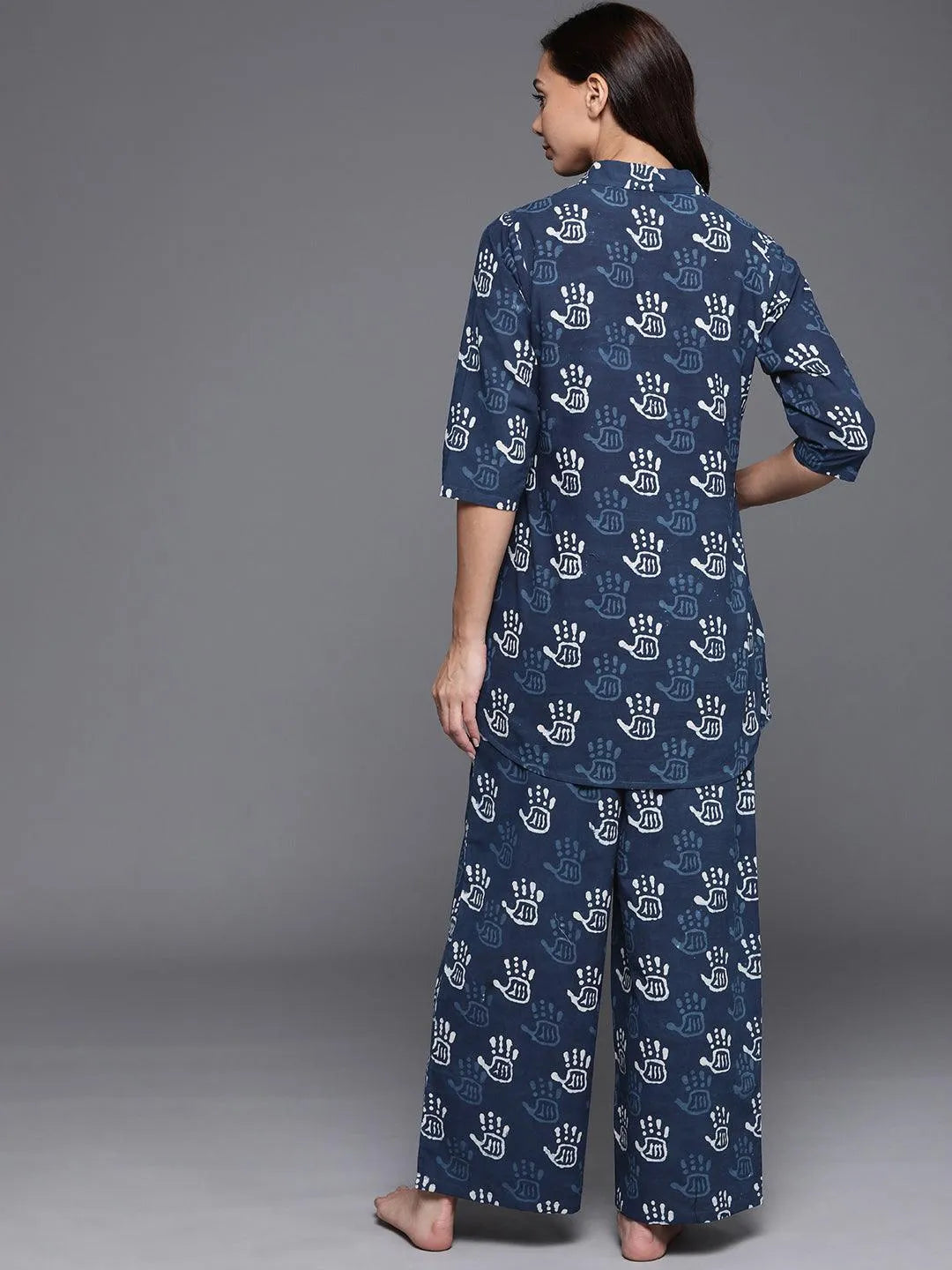 Blue Printed Cotton Night Suit - Libas