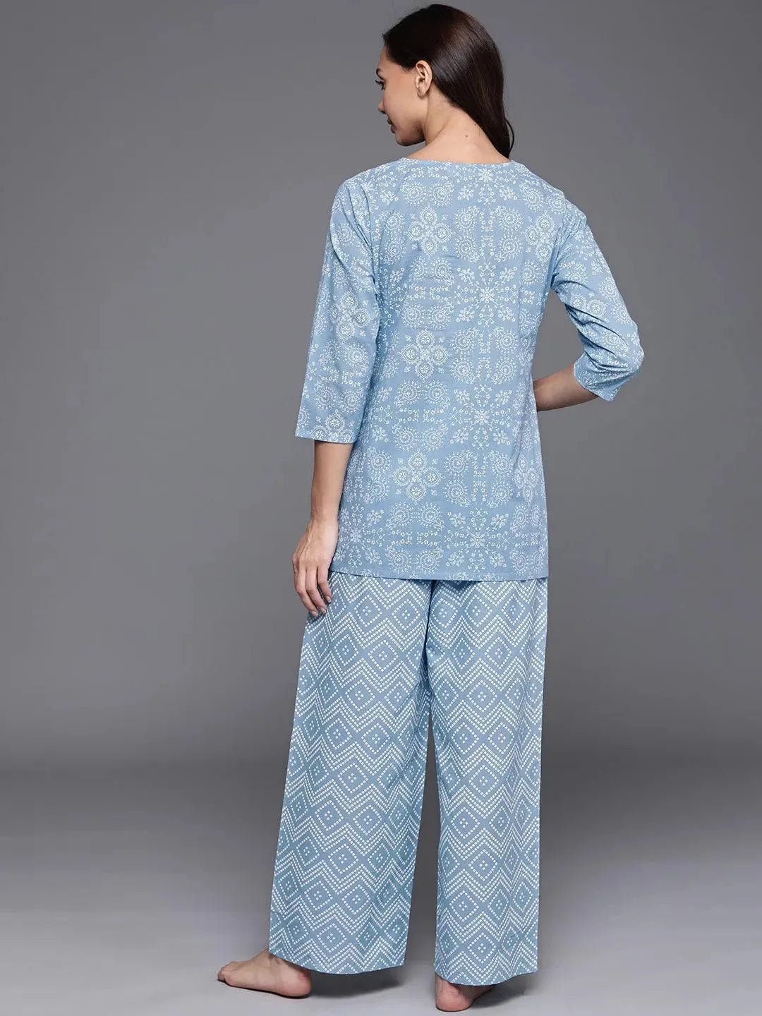 

Blue Printed Cotton Night Suit