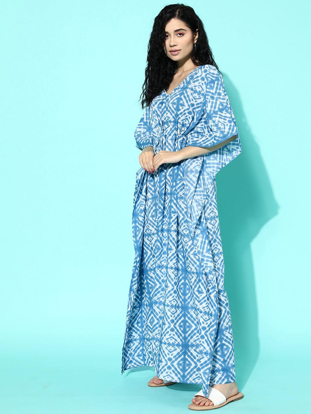 Blue Printed Cotton Nightdress - Libas