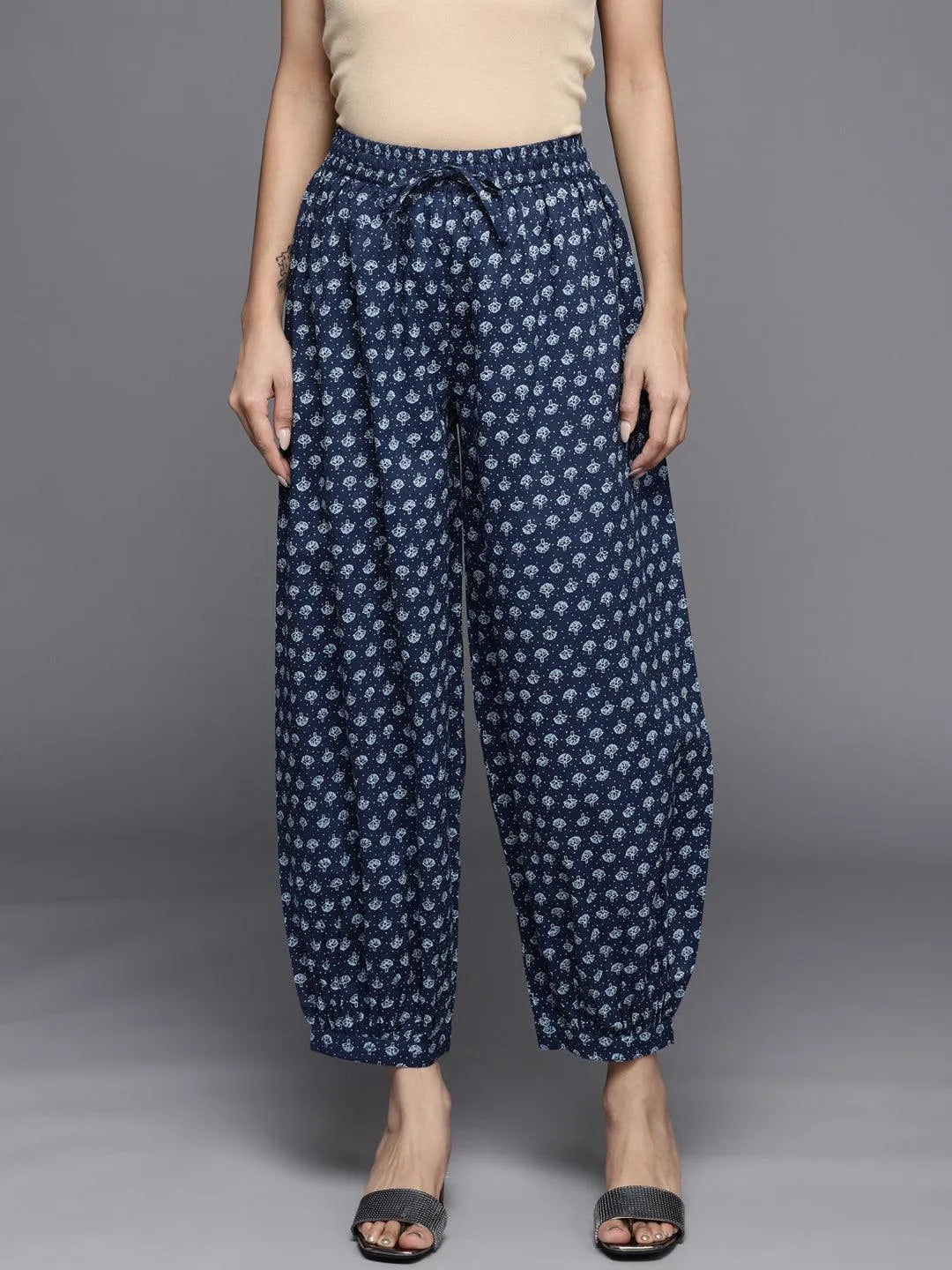 Blue Printed Cotton Salwar Pants - Libas