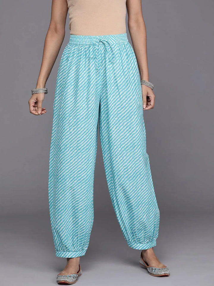 Blue Printed Cotton Salwar Pants - Libas