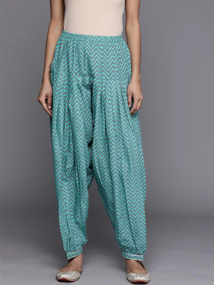 Blue Printed Cotton Salwar Pants - Libas