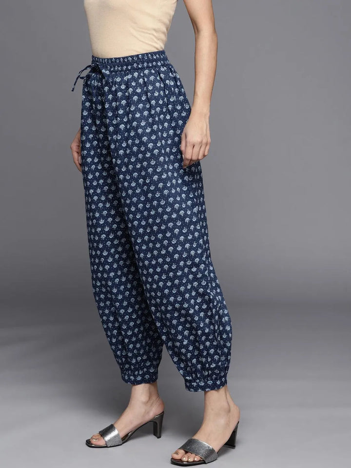 Blue Printed Cotton Salwar Pants - Libas