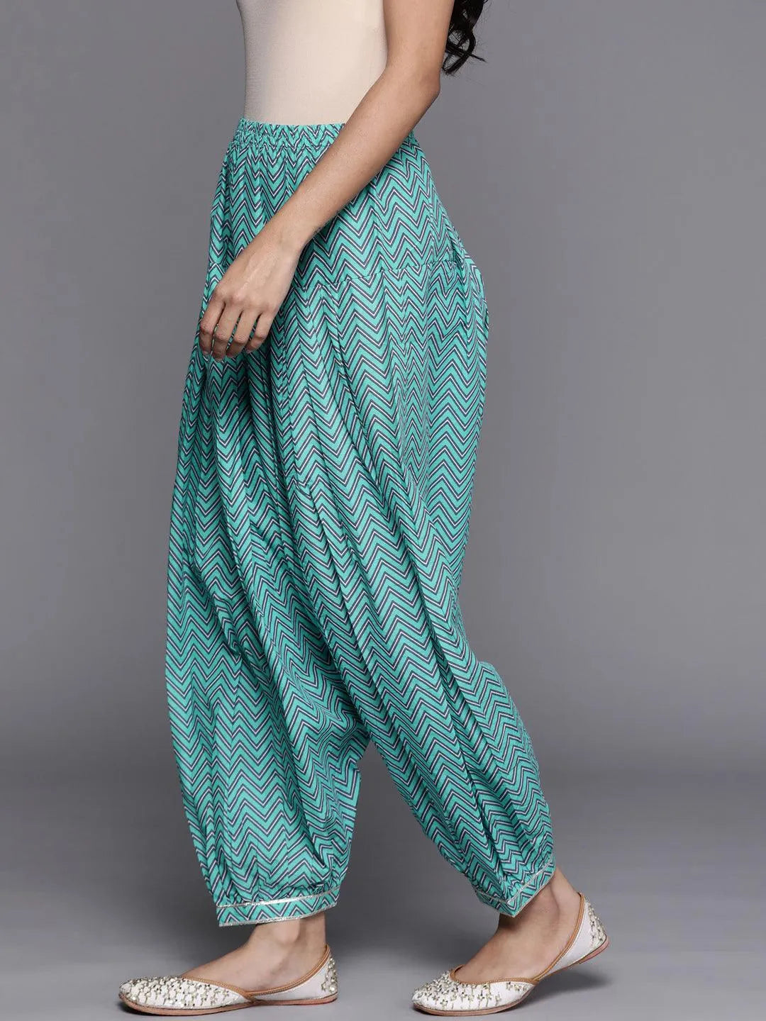 Blue Printed Cotton Salwar Pants - Libas