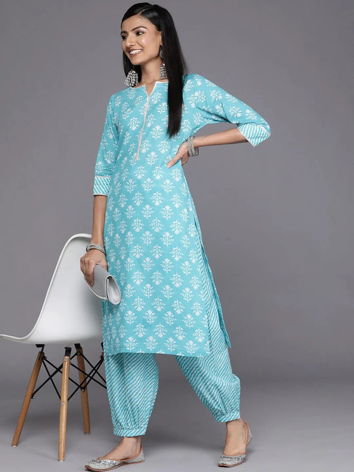 Blue Printed Cotton Salwar Pants - Libas