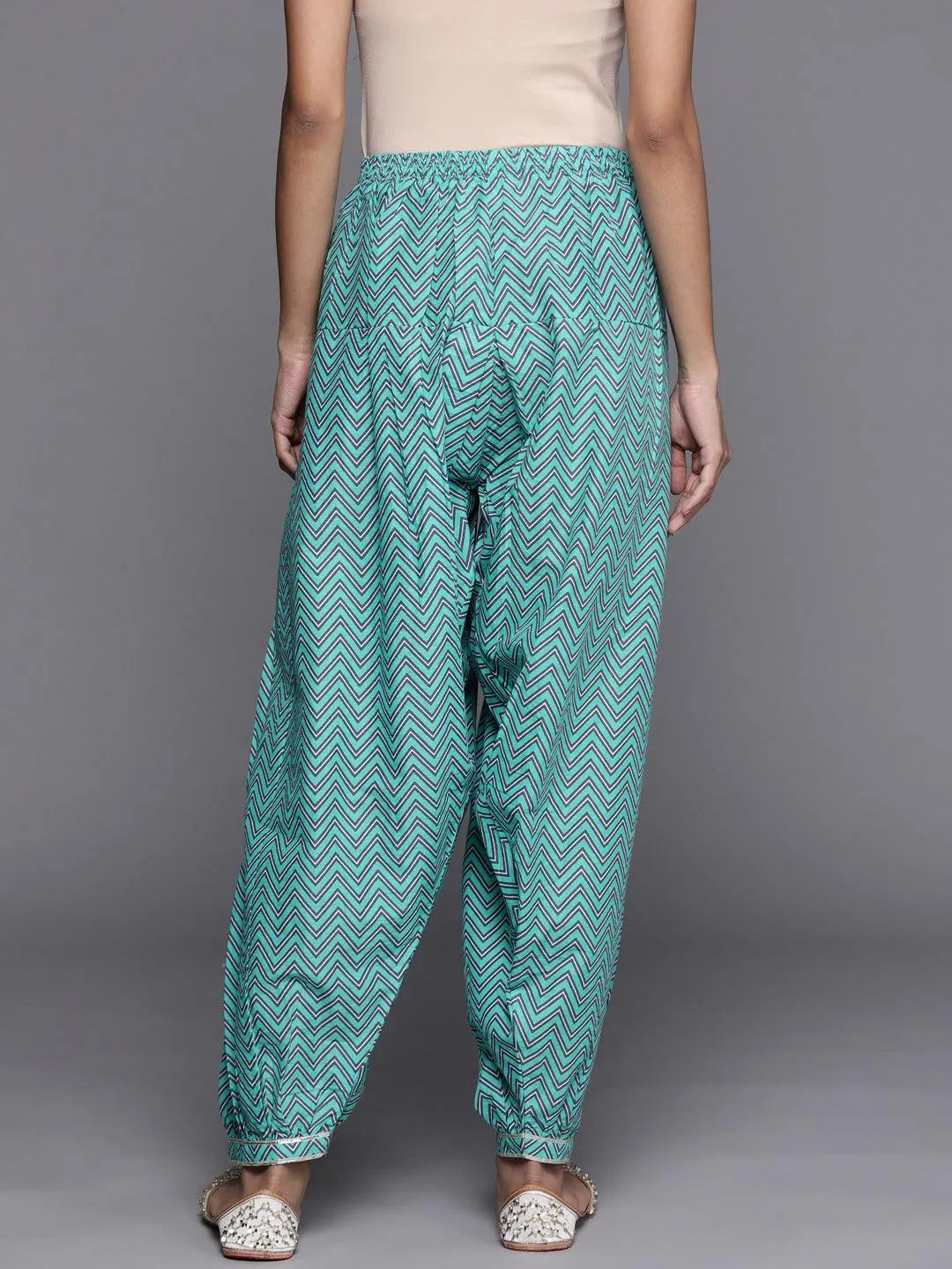 Blue Printed Cotton Salwar Pants - Libas