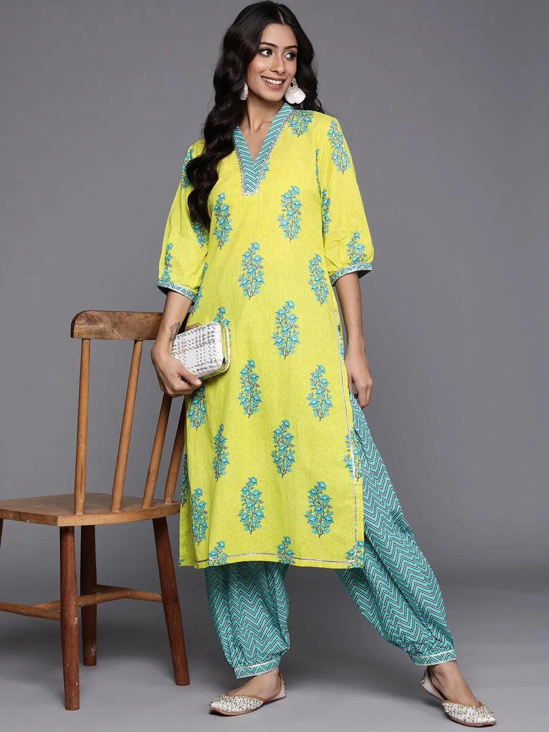 Blue Printed Cotton Salwar Pants - Libas