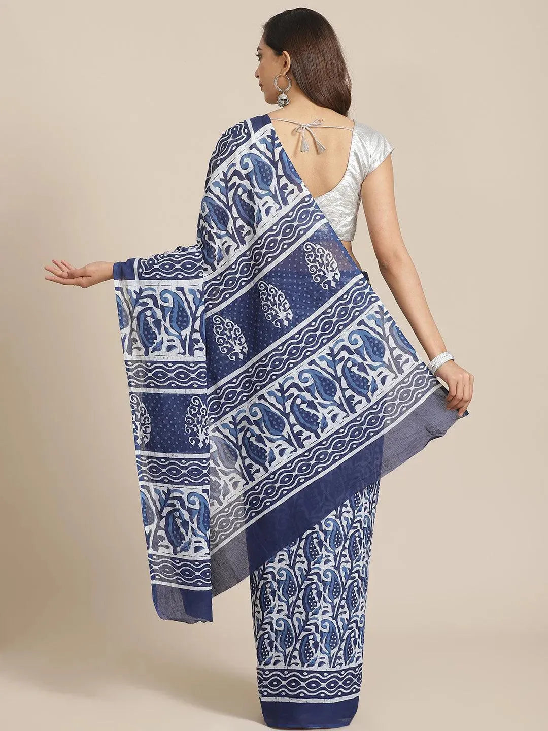 

Buy Blue Printed Cotton Saree - 14330 | Libas Ethnic Wear Online