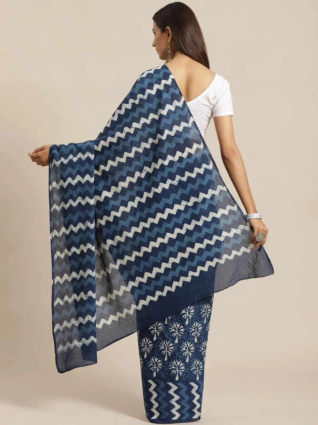 

Blue Printed Cotton Saree