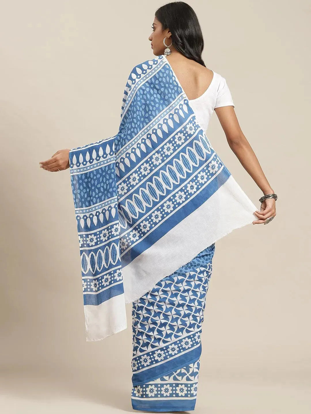 

Buy Blue Printed Cotton Saree - 14633 | Libas Ethnic Wear Online