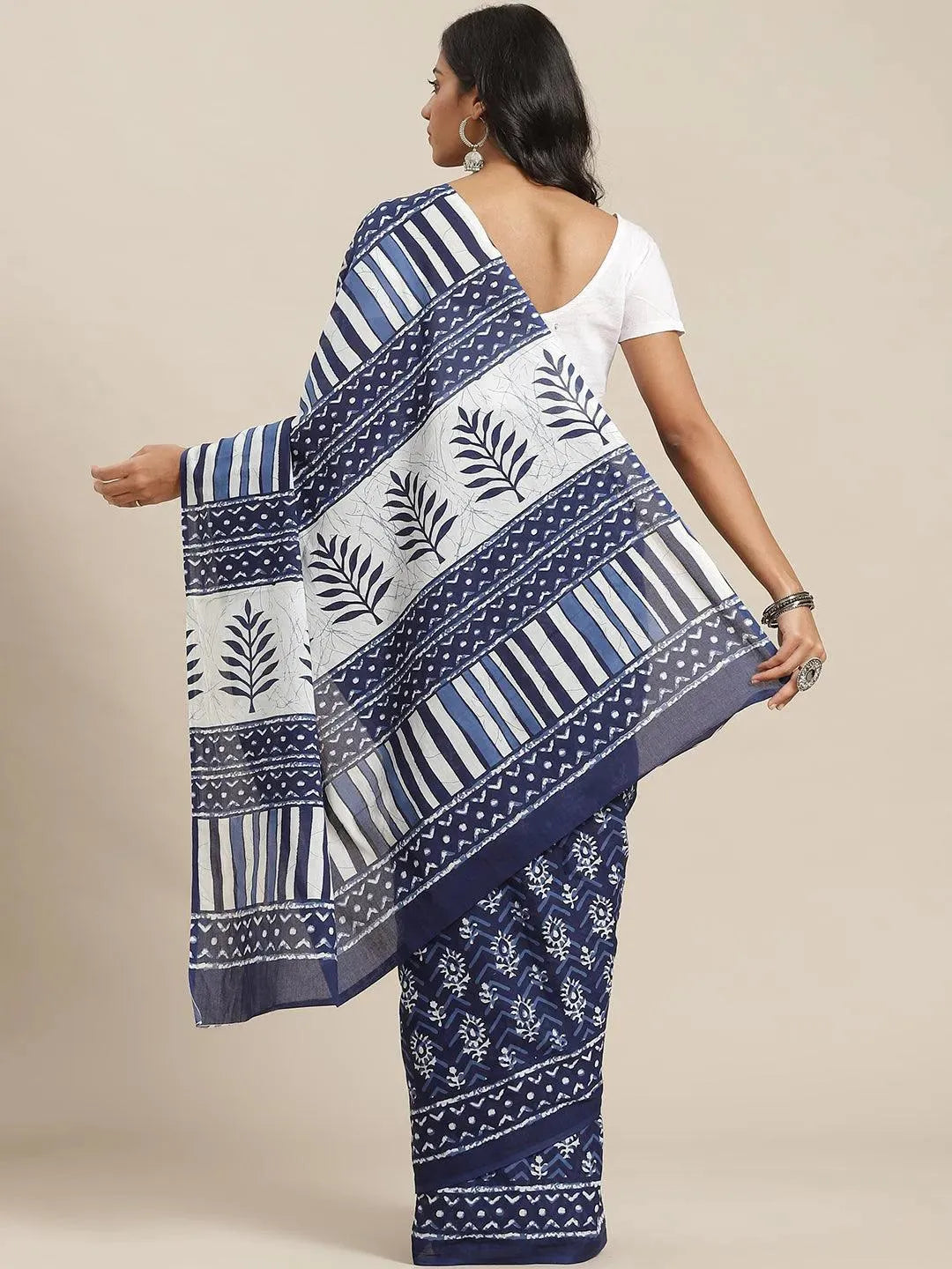 

Buy Blue Printed Cotton Saree - 14714 | Libas Ethnic Wear Online