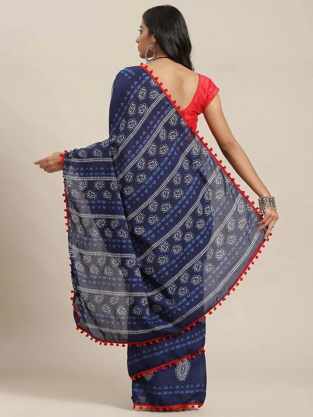 

Buy Blue Printed Cotton Saree - 14725 | Libas Ethnic Wear Online