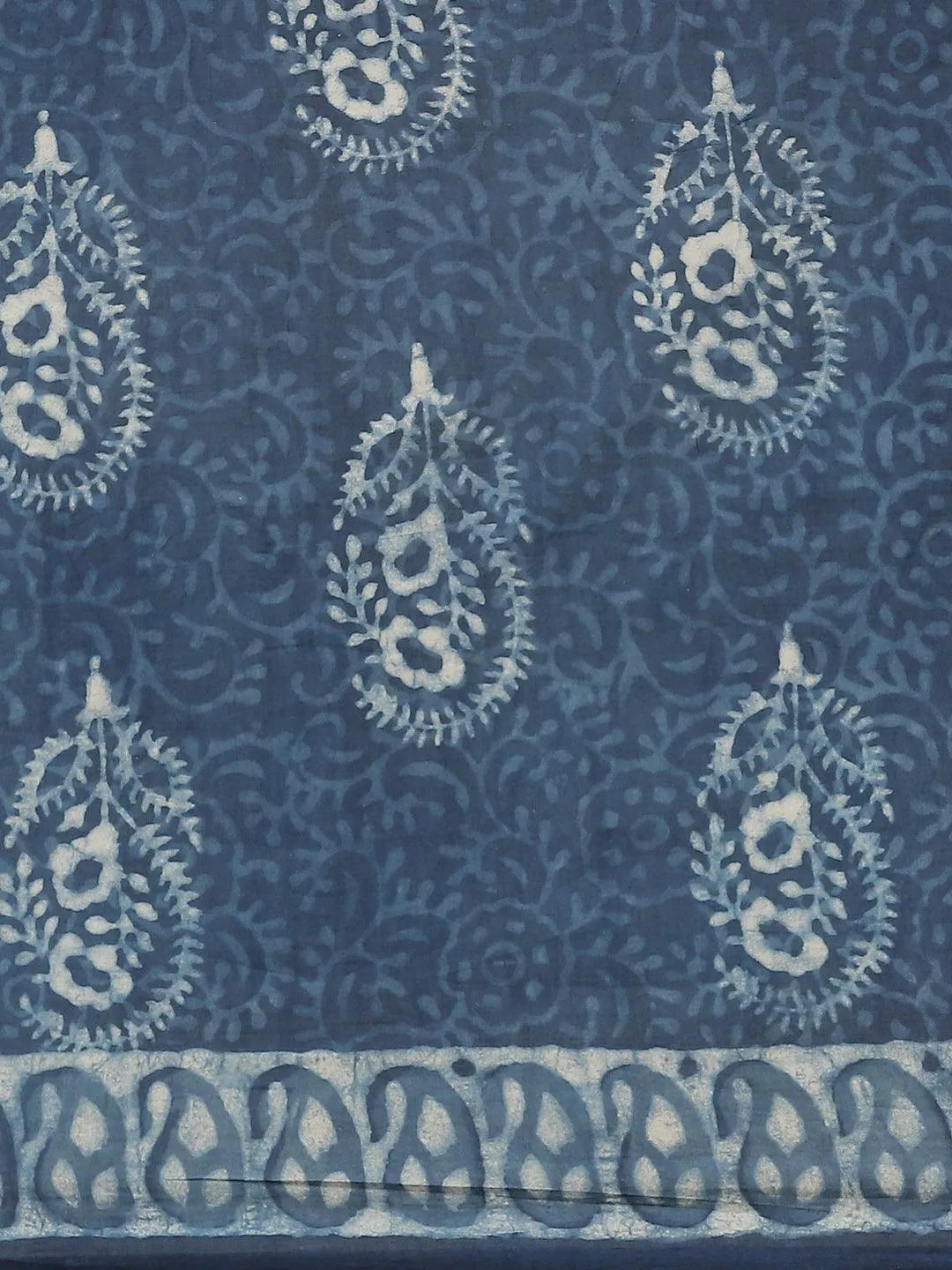 Blue Printed Cotton Saree - Libas