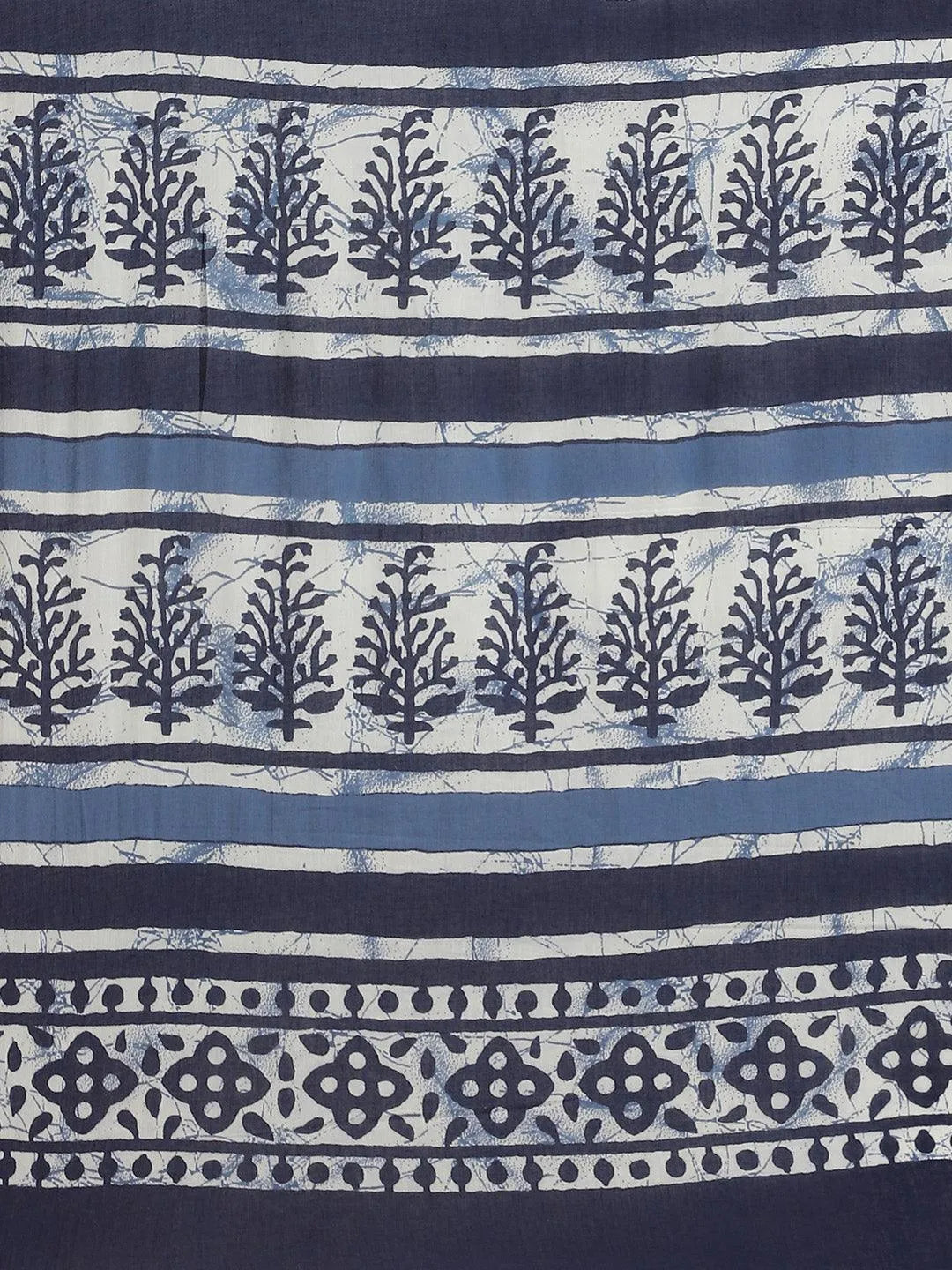 Blue Printed Cotton Saree - Libas 