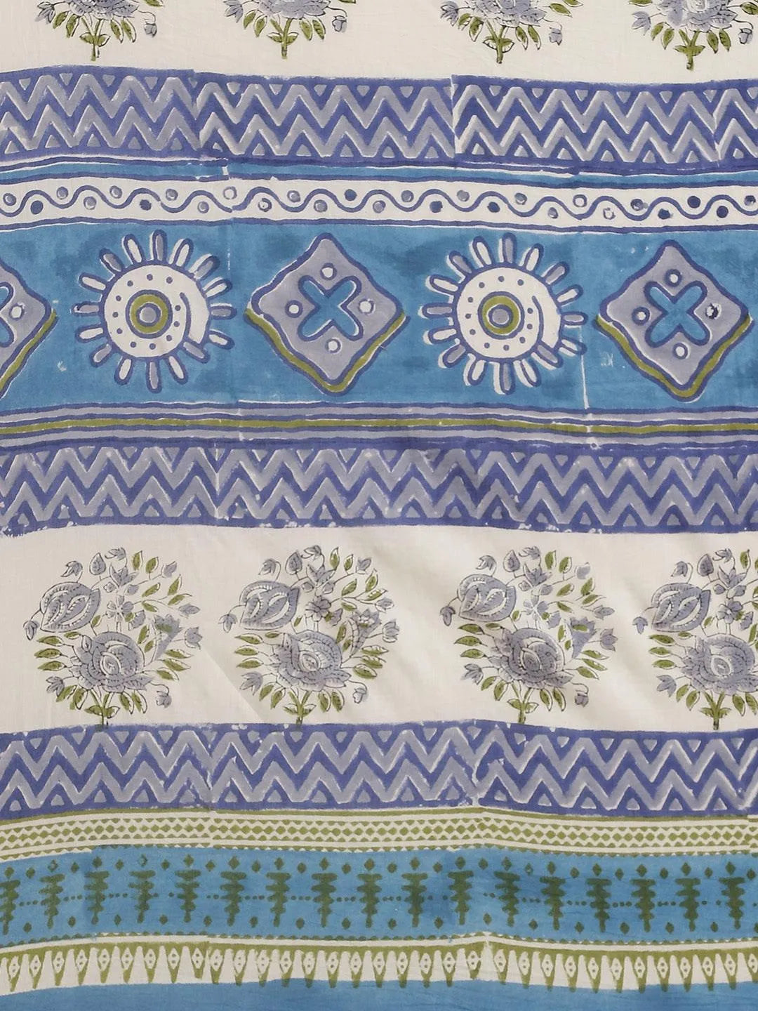 Blue Printed Cotton Saree - Libas