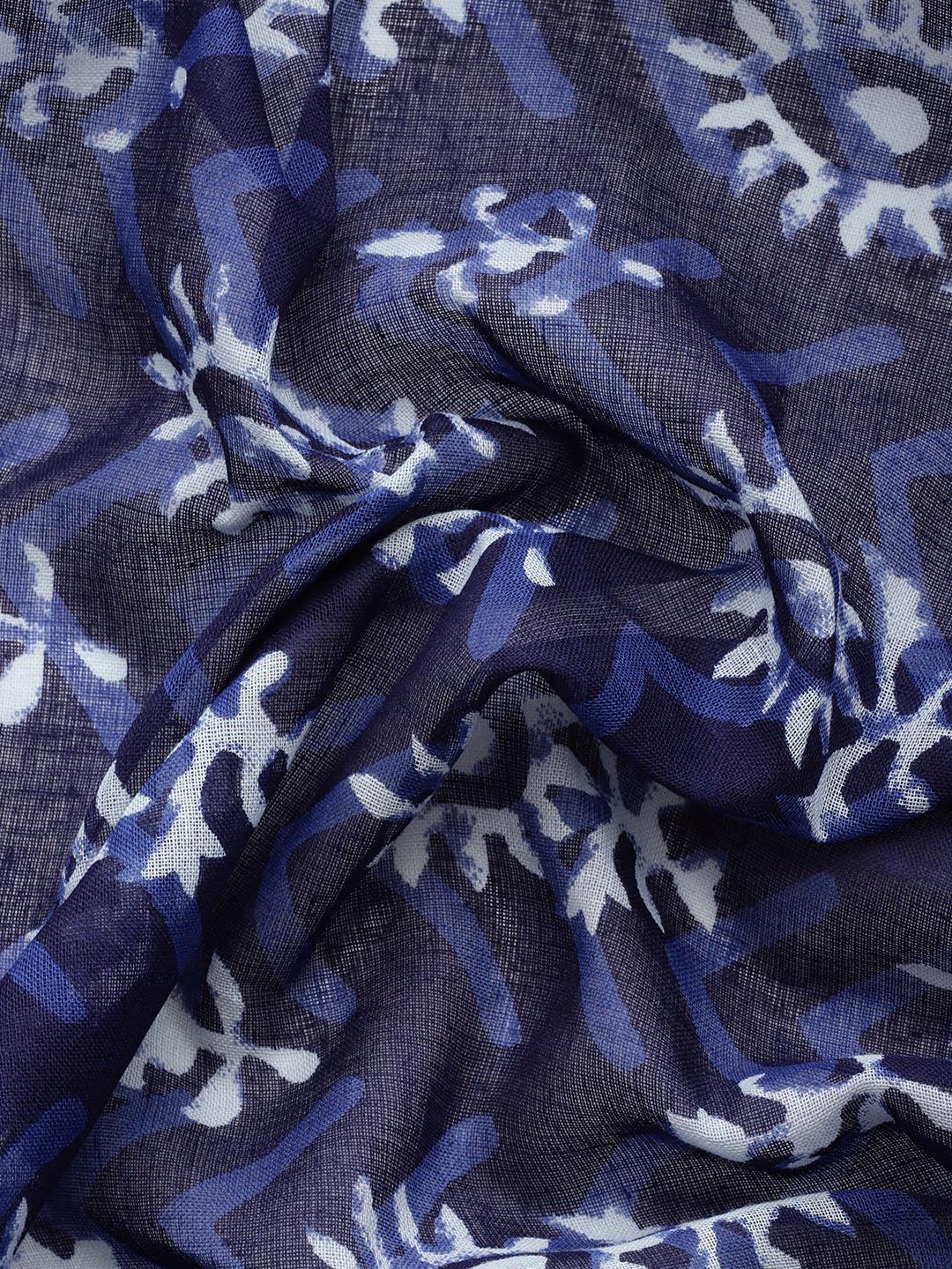 Blue Printed Cotton Saree - Libas