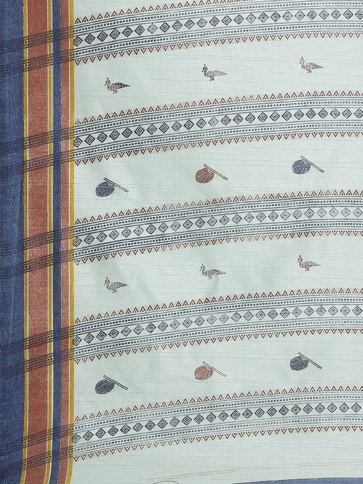 Blue Printed Cotton Silk Saree - Libas