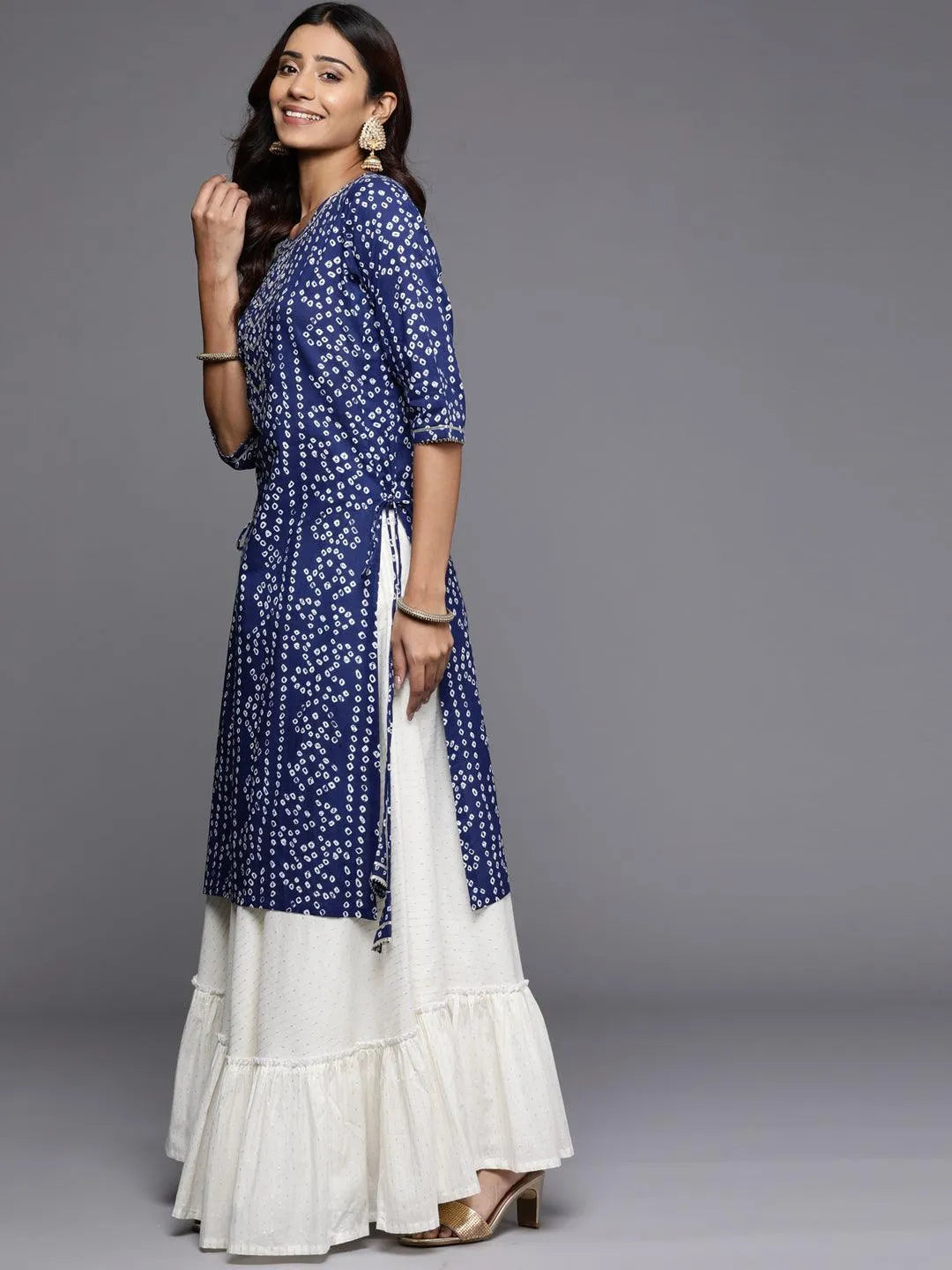 Blue Printed Cotton Straight Kurta - Libas