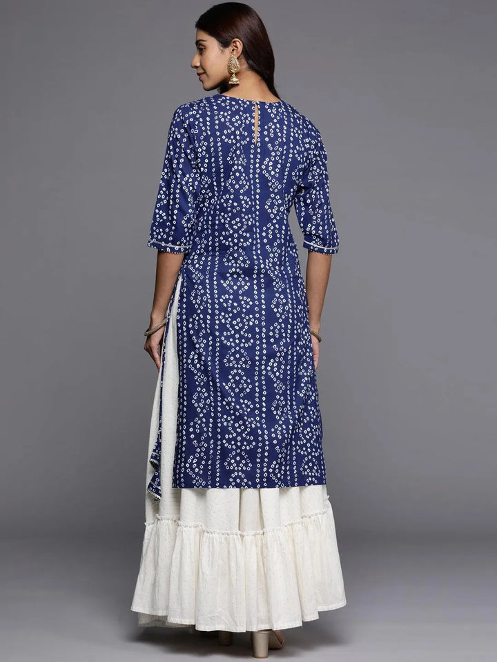 Blue Printed Cotton Straight Kurta - Libas