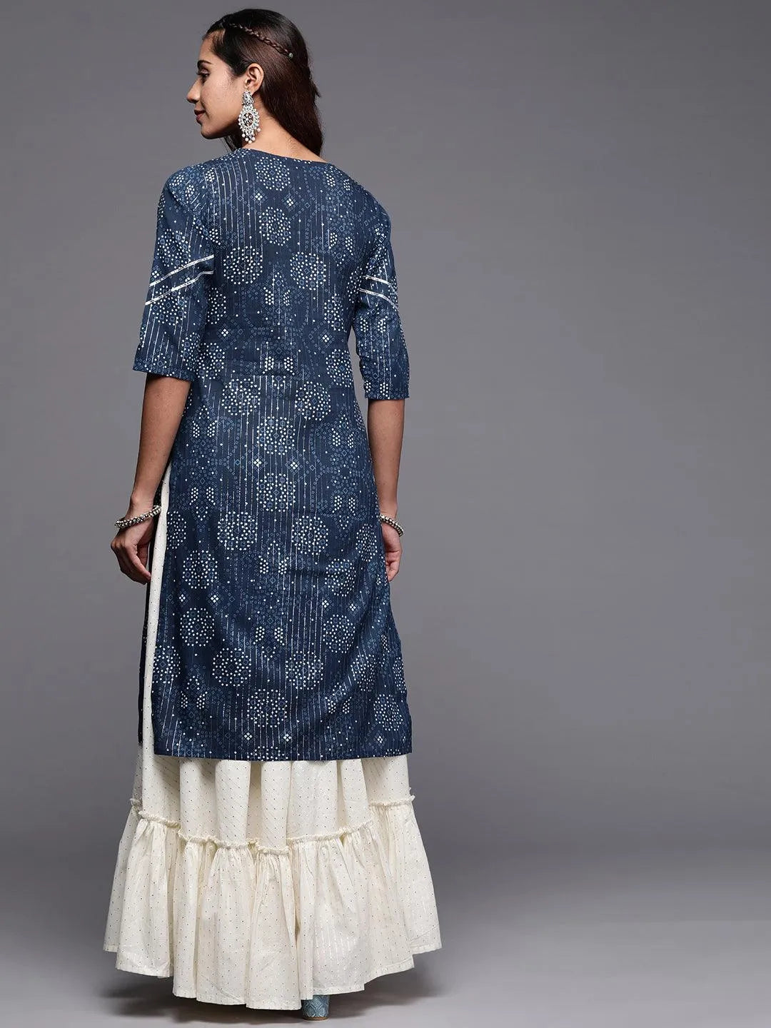 Blue Printed Cotton Straight Kurta - Libas 