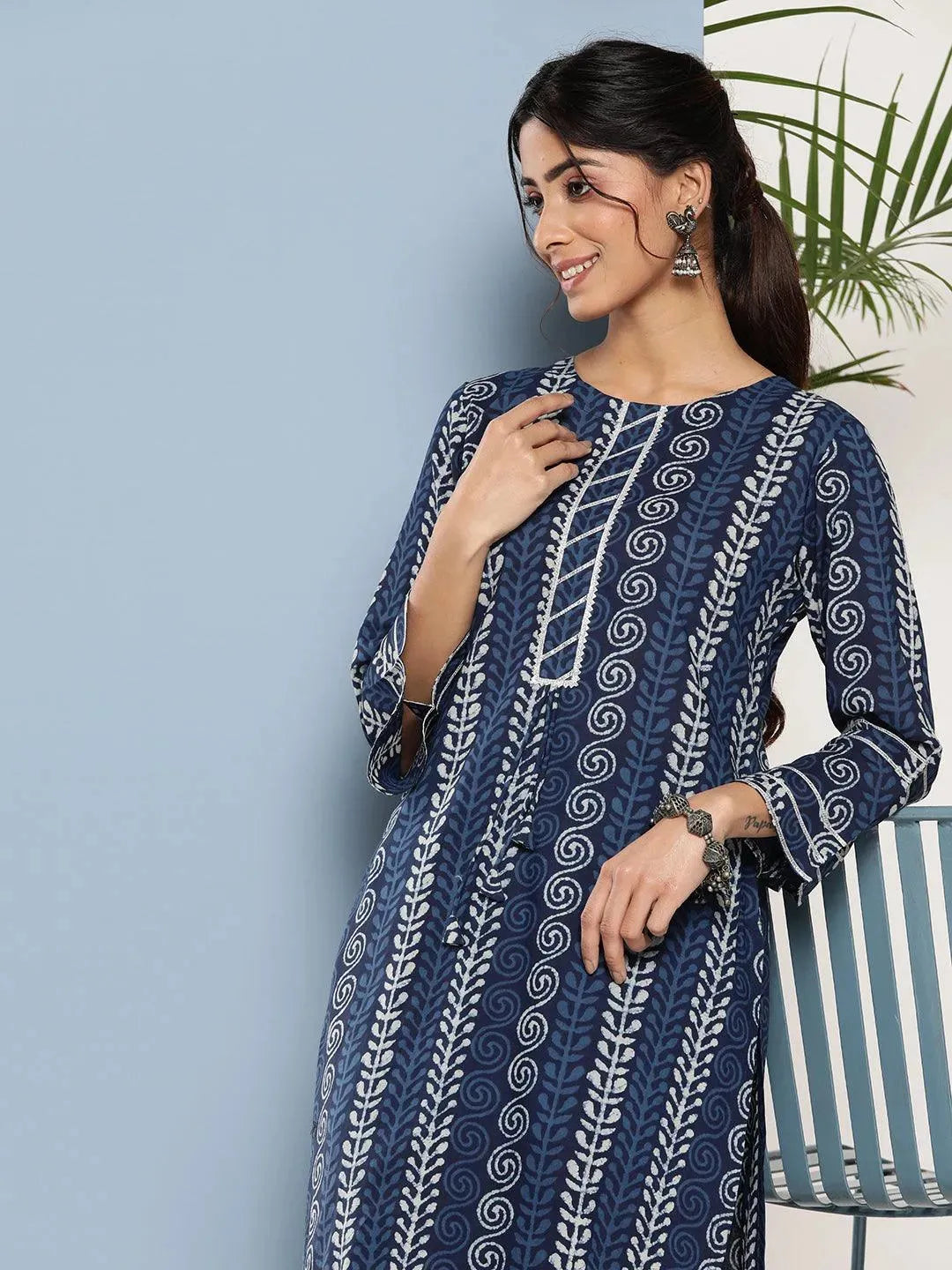 

Blue Printed Cotton Straight Kurta