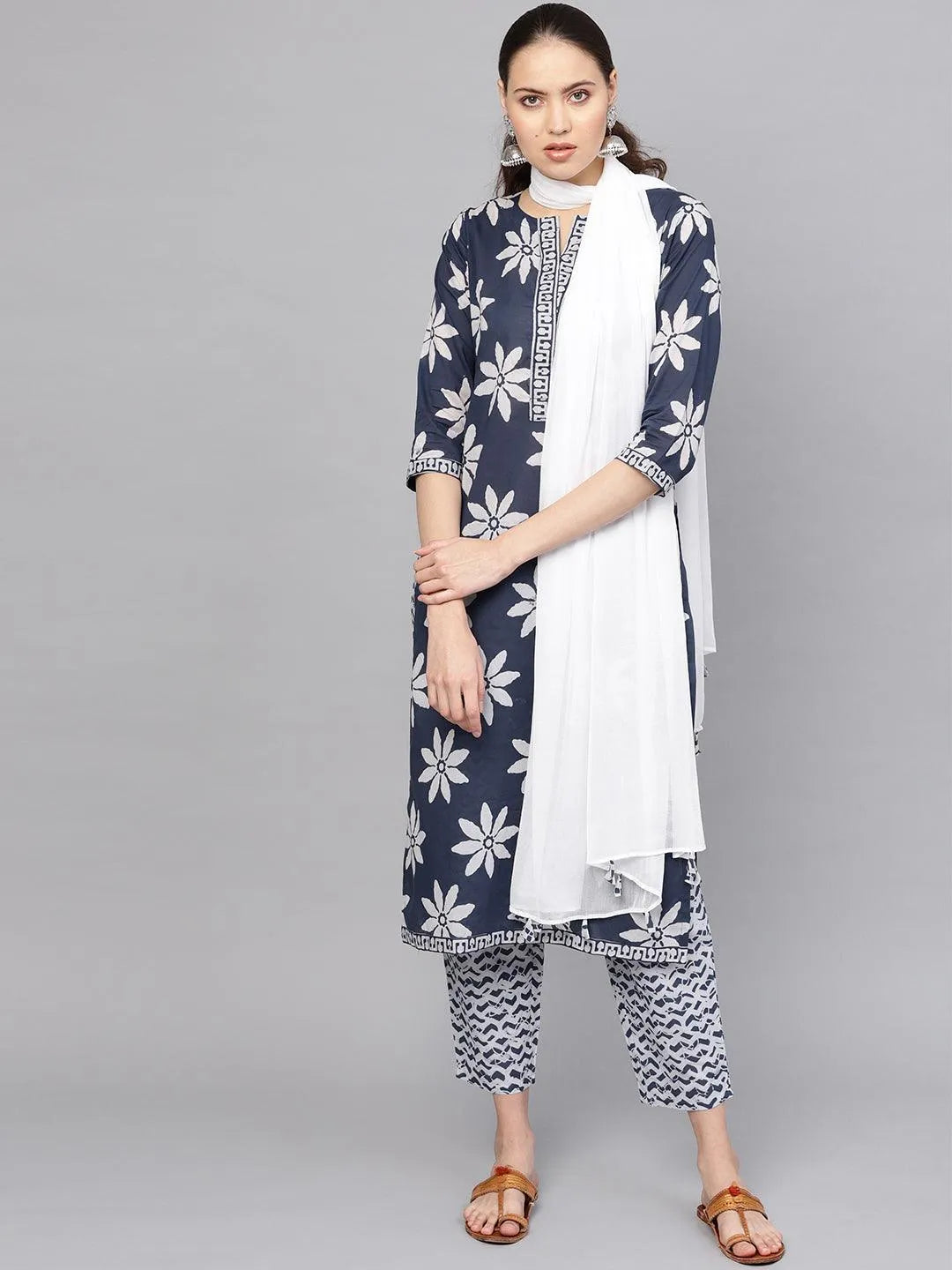 Blue Printed Cotton Suit Set - Libas