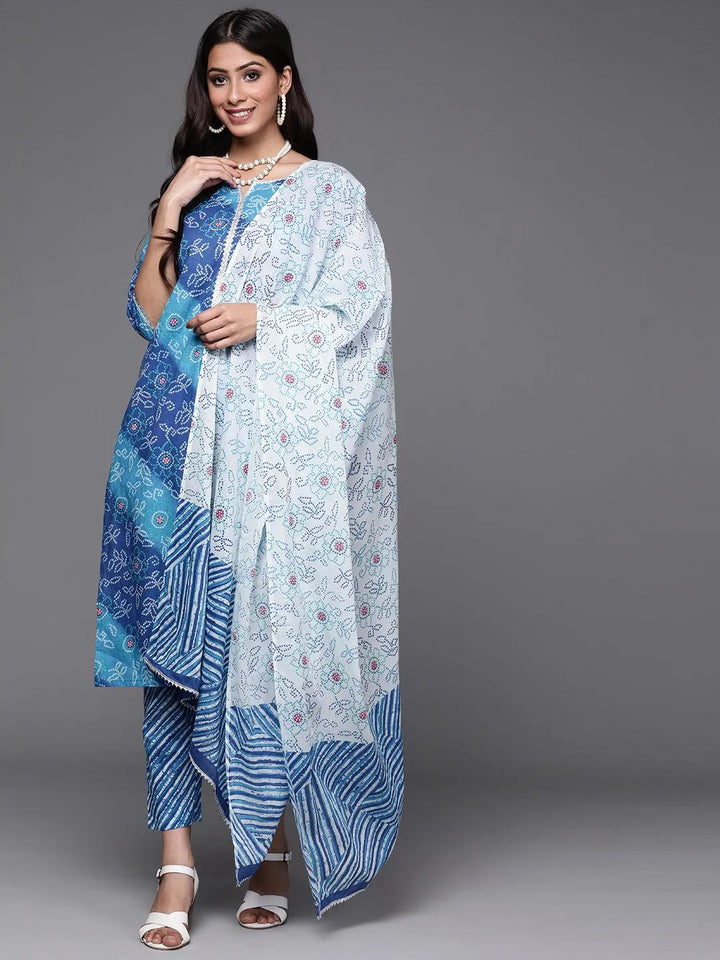 Blue Printed Cotton Suit Set - Libas