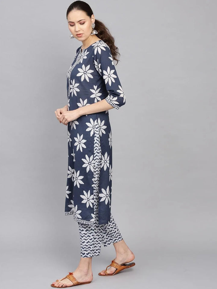 Blue Printed Cotton Suit Set - Libas