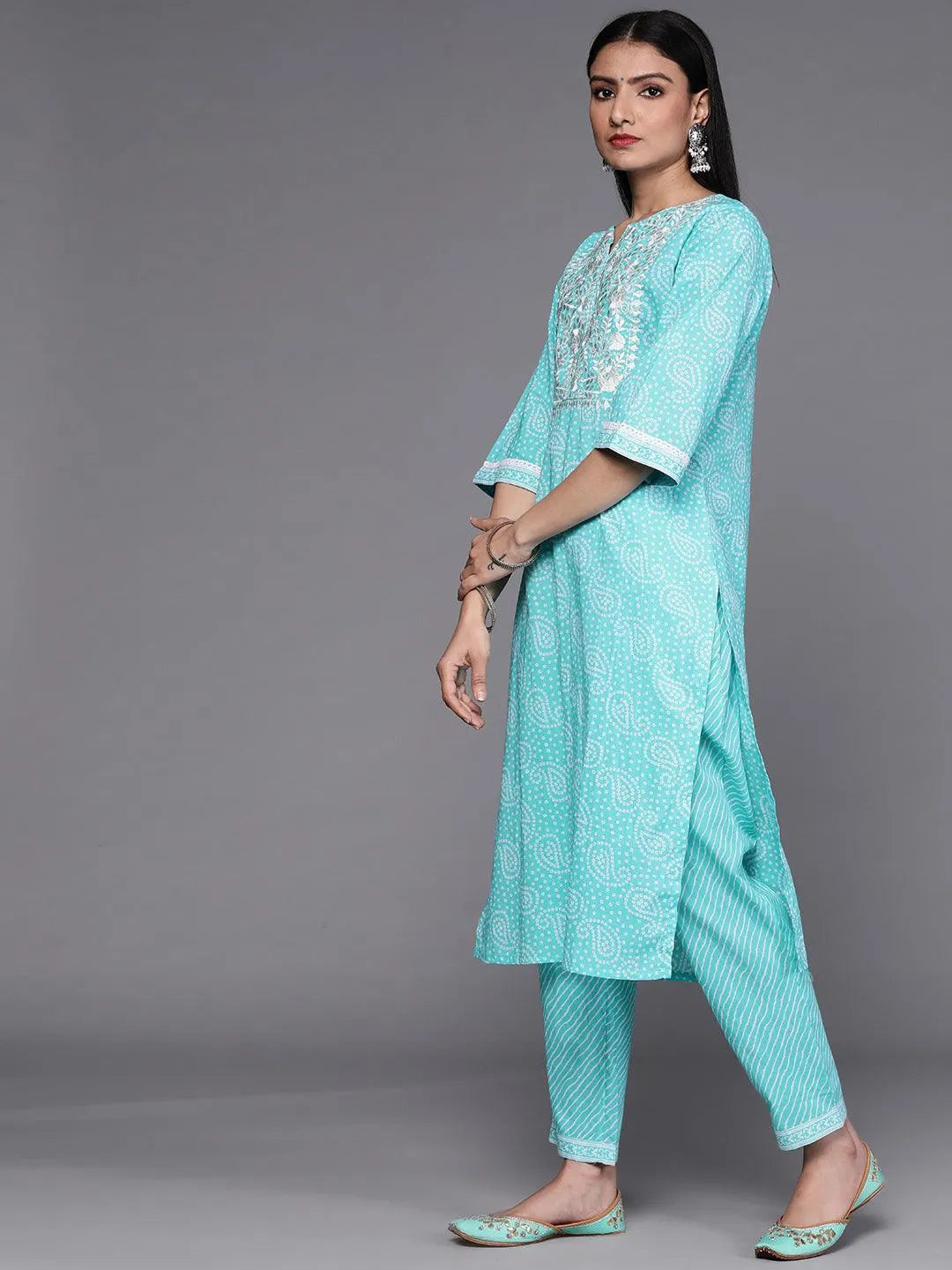 Blue Printed Cotton Suit Set - Libas 