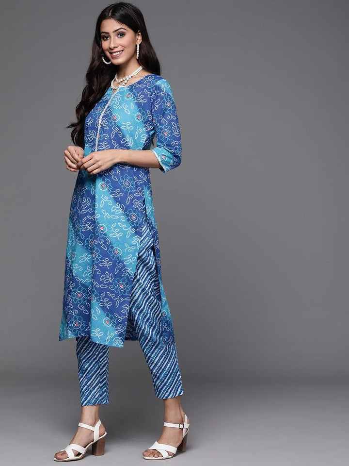 Blue Printed Cotton Suit Set - Libas