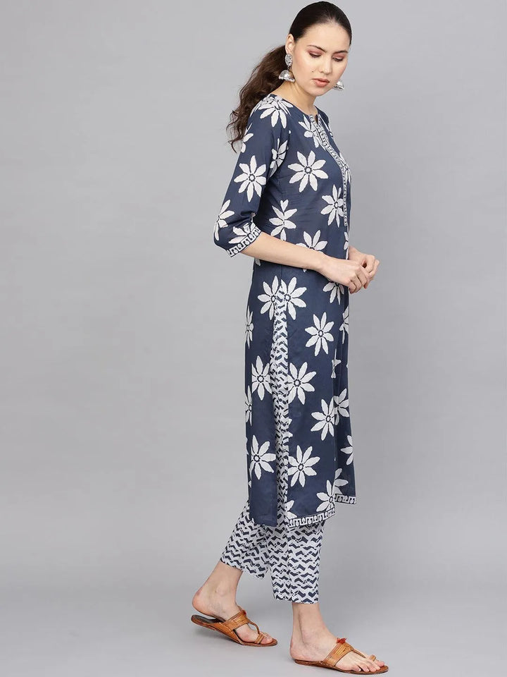 Blue Printed Cotton Suit Set - Libas