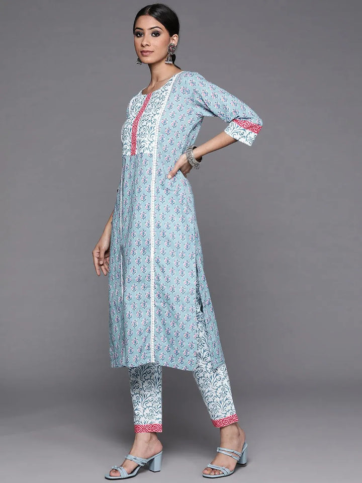 Blue Printed Cotton Suit Set - Libas