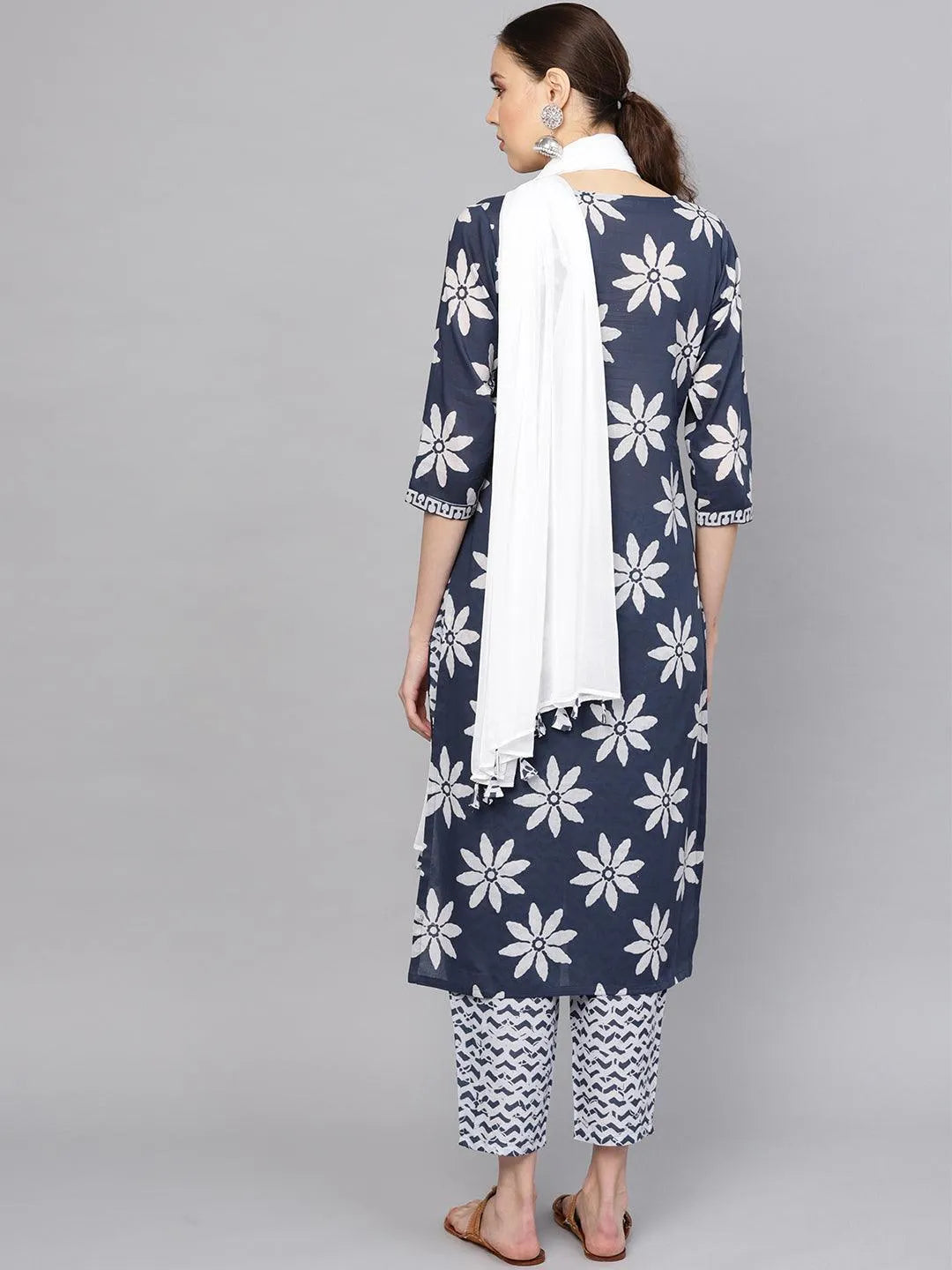 Blue Printed Cotton Suit Set - Libas