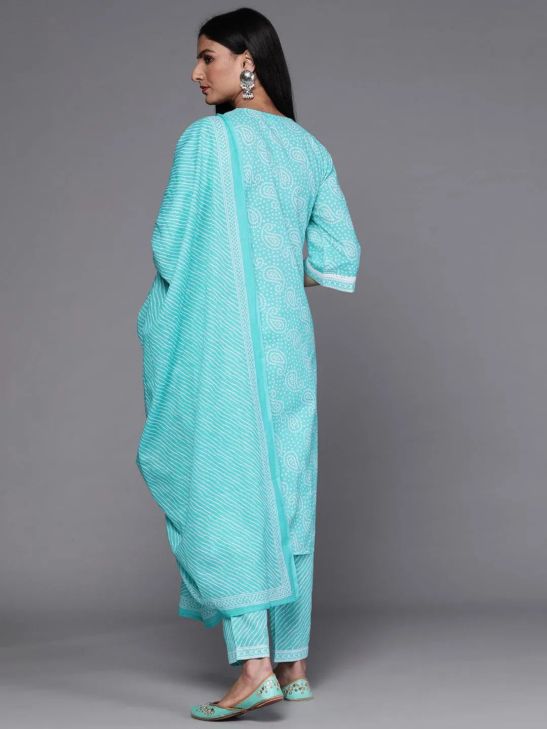 Blue Printed Cotton Suit Set - Libas 