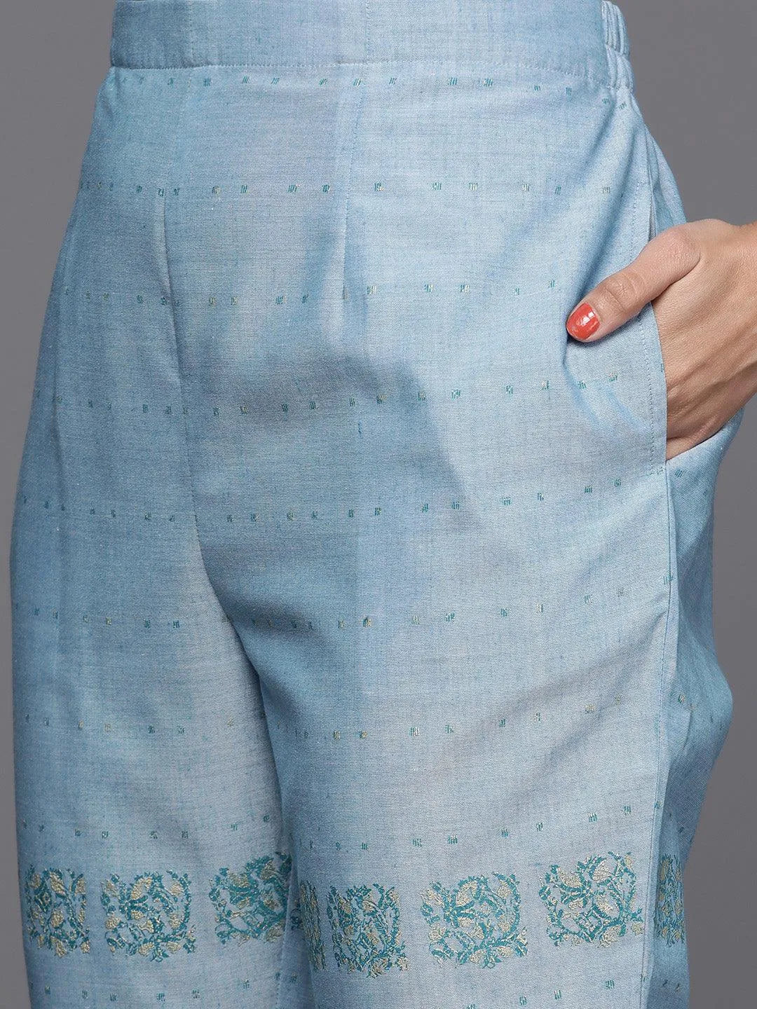 Blue Printed Cotton Suit Set - Libas