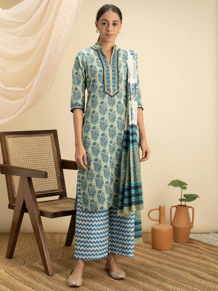 Blue Printed Cotton Suit Set - Libas