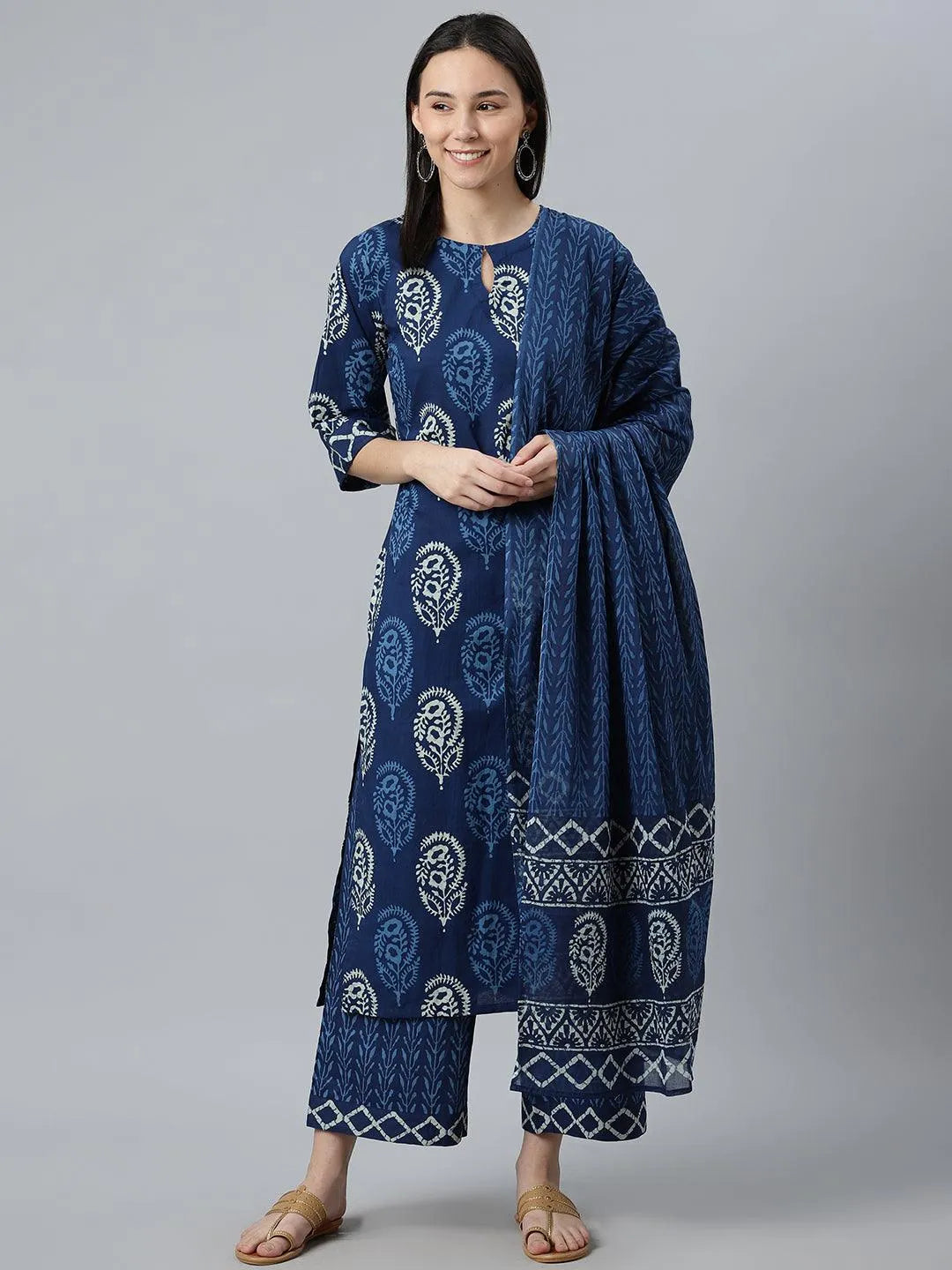 Blue Printed Cotton Suit Set - Libas