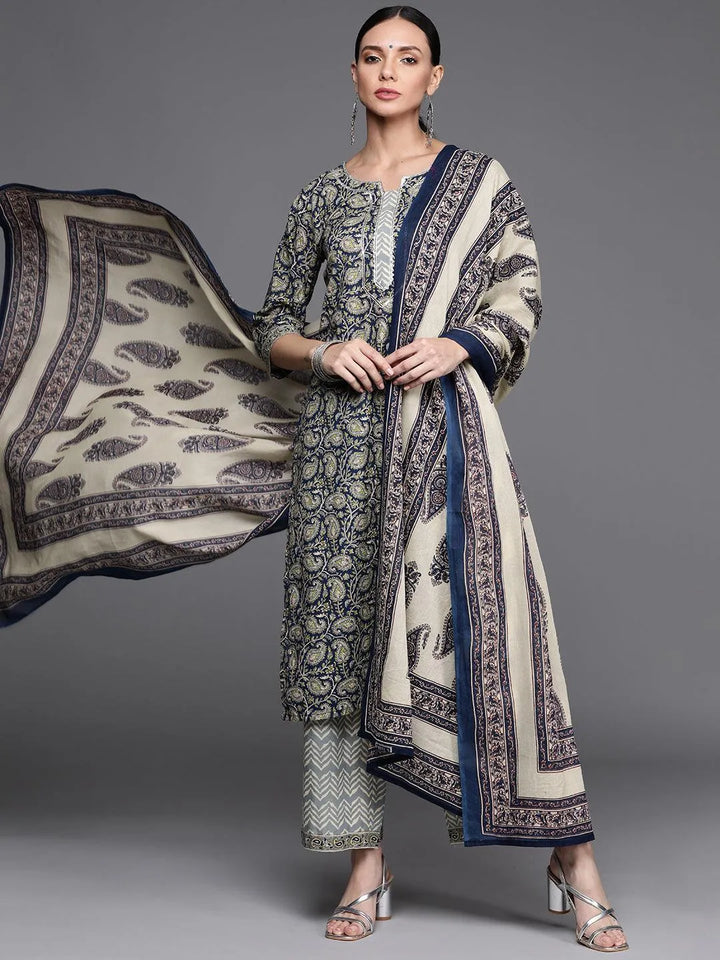 Blue Printed Cotton Suit Set - Libas