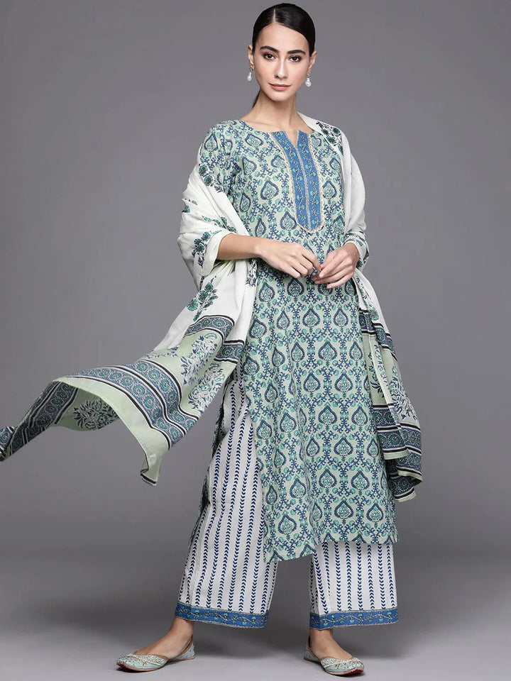 Blue Printed Cotton Suit Set - Libas