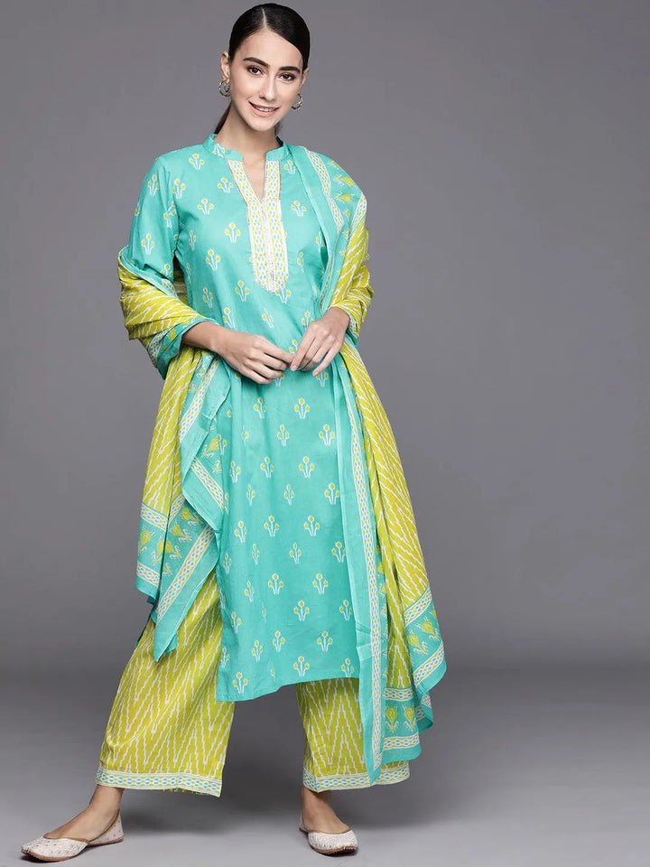 Blue Printed Cotton Suit Set - Libas