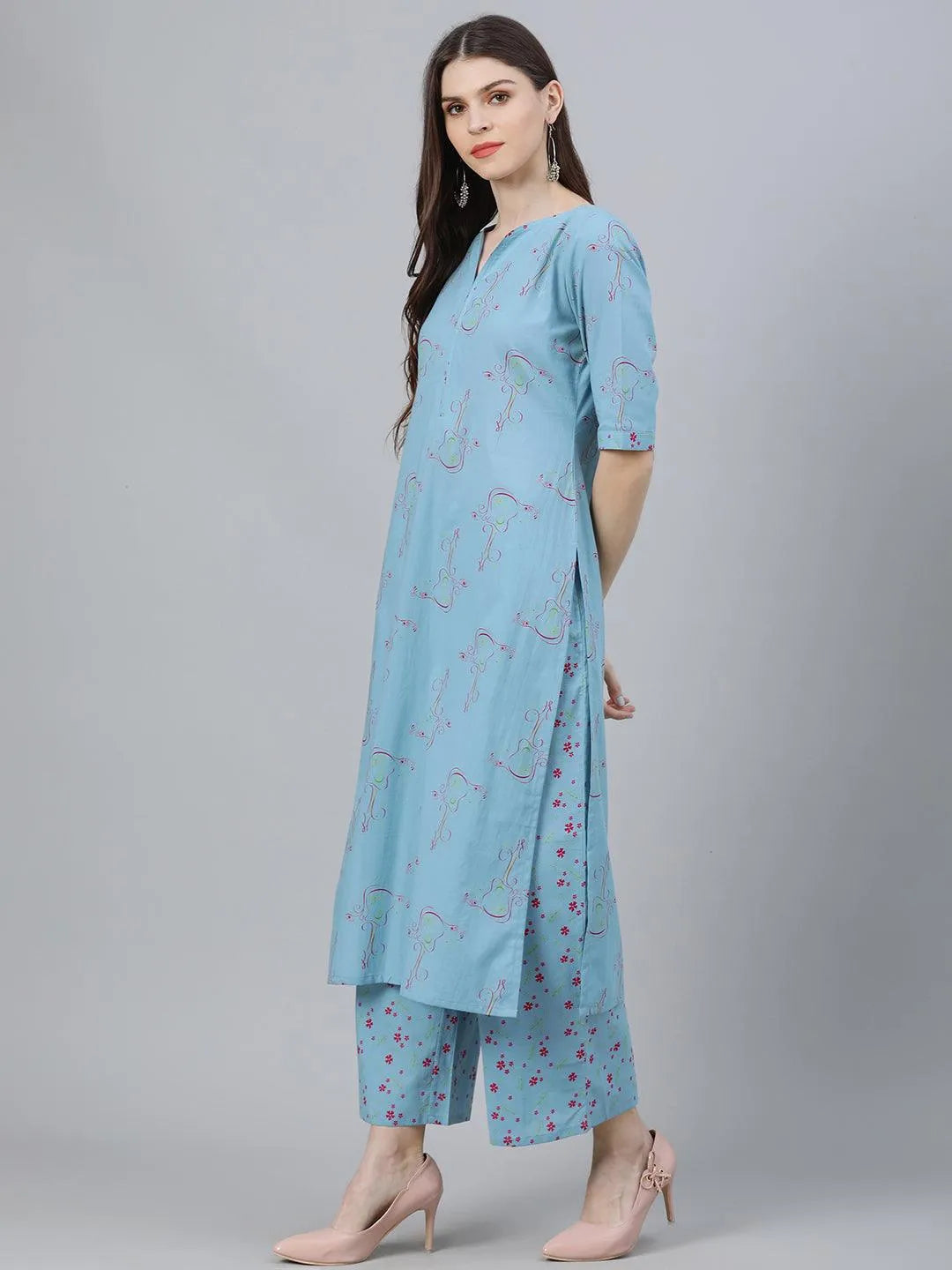 Blue Printed Cotton Suit Set - Libas