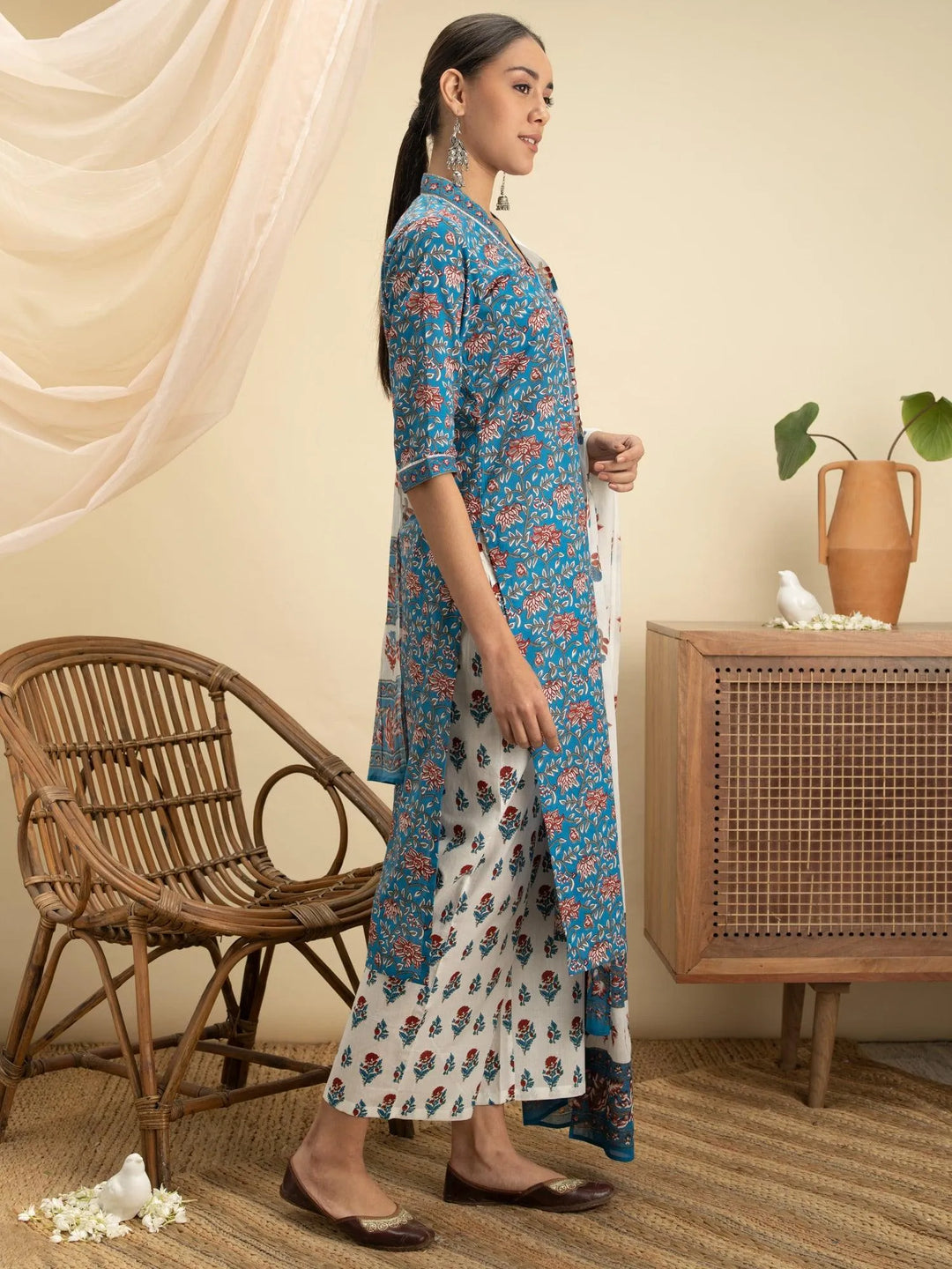 Blue Printed Cotton Suit Set - Libas