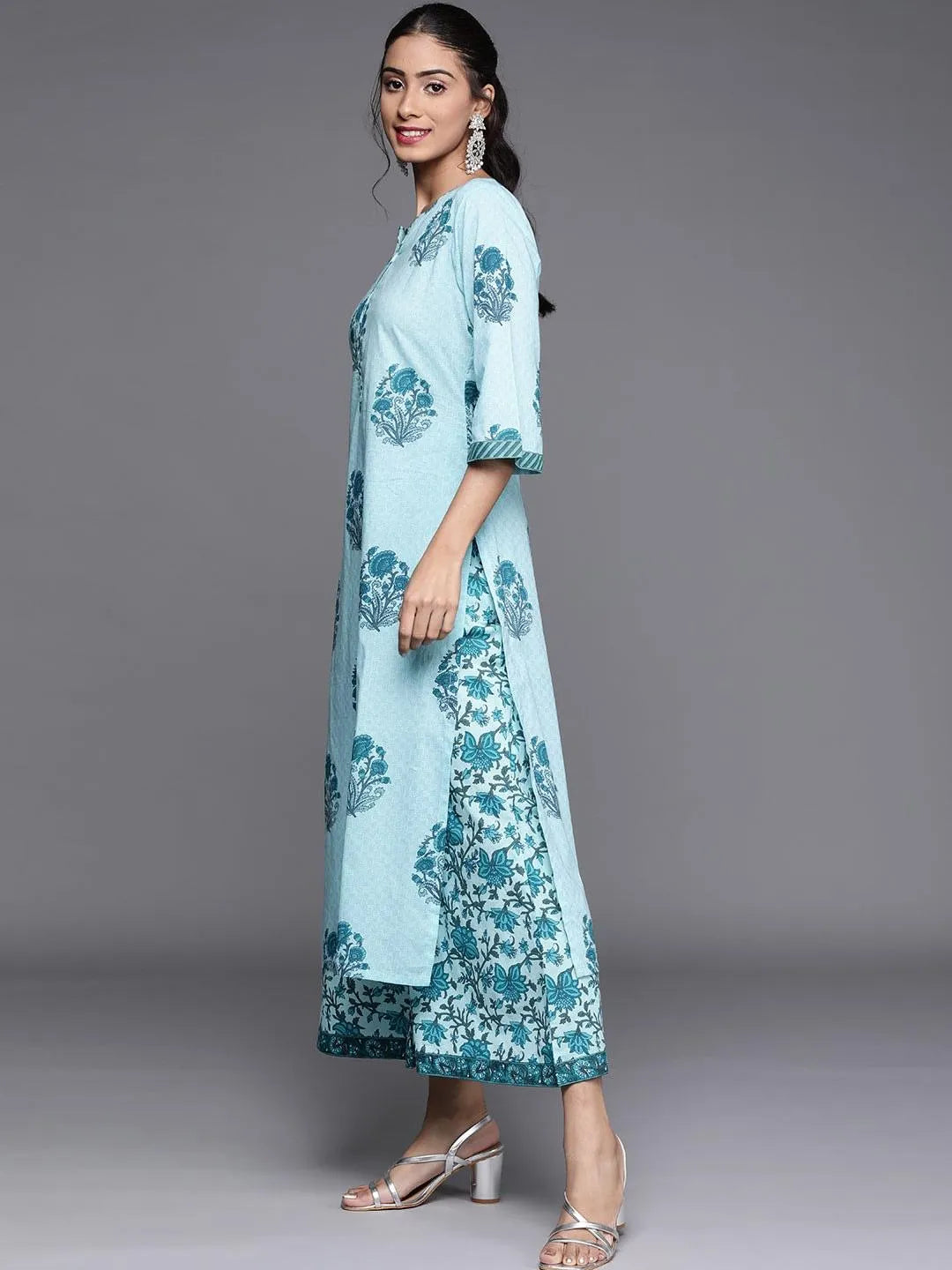 Blue Printed Cotton Suit Set - Libas 