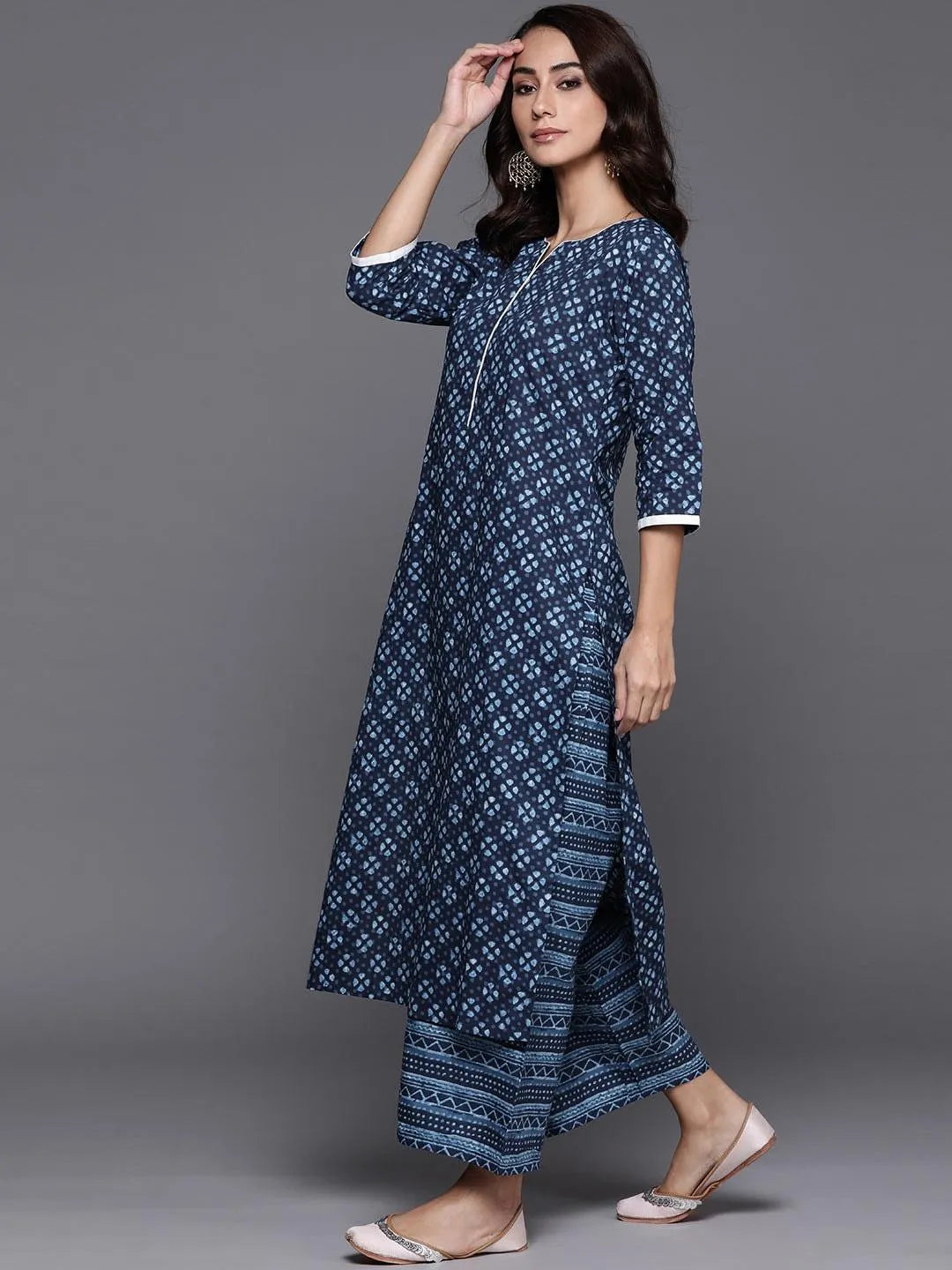 Blue Printed Cotton Suit Set - Libas